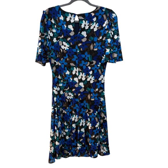 DKNY Dress Womens 8 Blue Floral Short Sleeve Ruched Jersey Sheath Knee Length - Picture 4 of 6